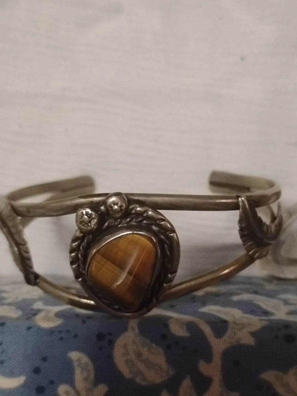Source Unknown Silver Cuff Bracelet with Brown Tiger's Eye